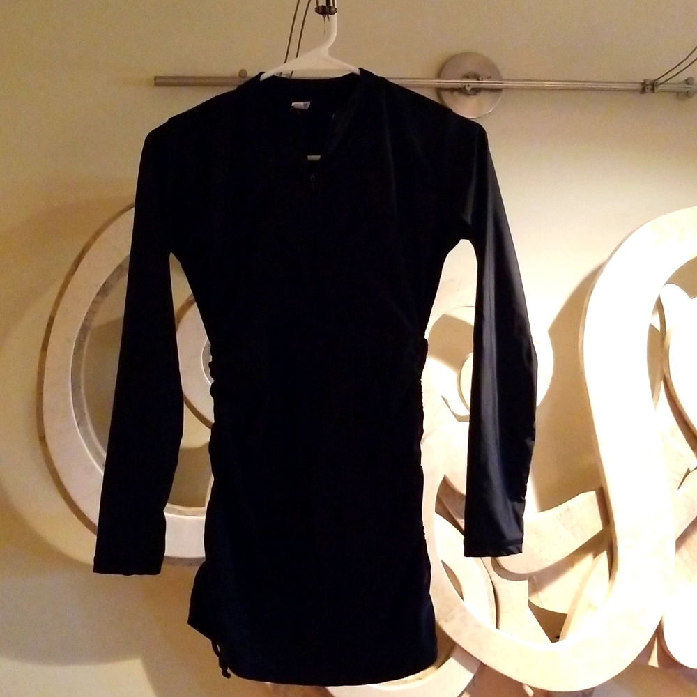 Black Ruched Quarter-zip Sports Top, Size S